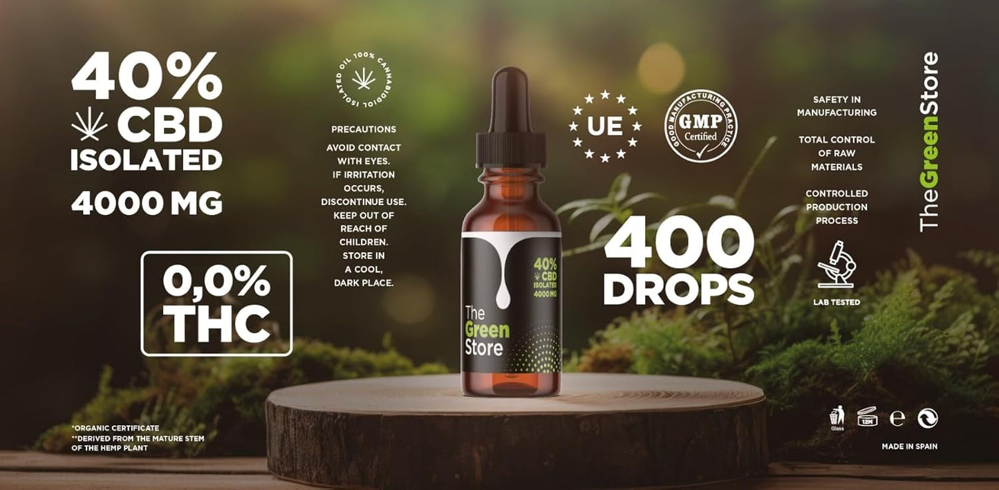 The Green Store | CBD-Öl 40 % Isolat | Maximale Stärke | Maximale Reinheit | 4000 mg | 0 % THC | Bio und im Labor getestet | CPNP-zertifiziert