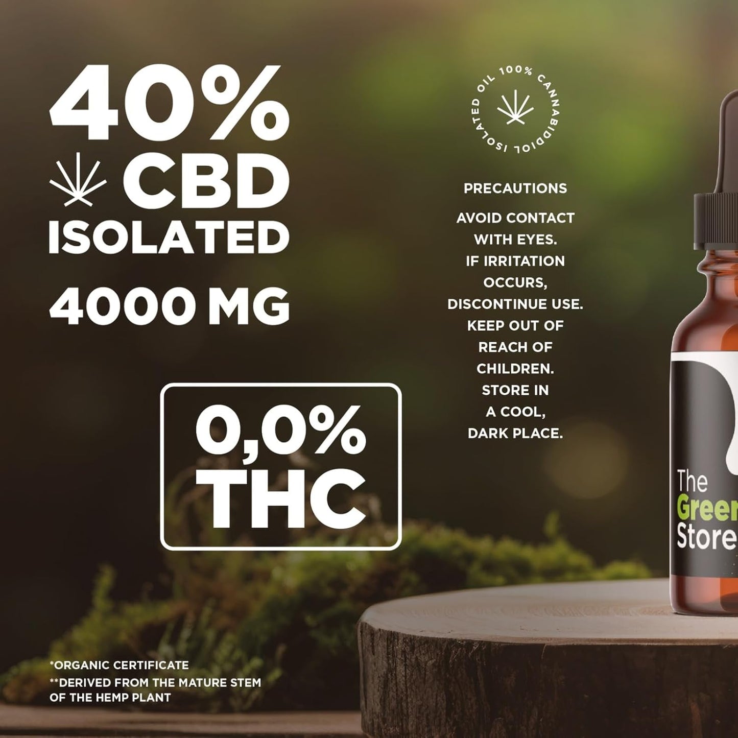 The Green Store | CBD-Öl 40 % Isolat | Maximale Stärke | Maximale Reinheit | 4000 mg | 0 % THC | Bio und im Labor getestet | CPNP-zertifiziert