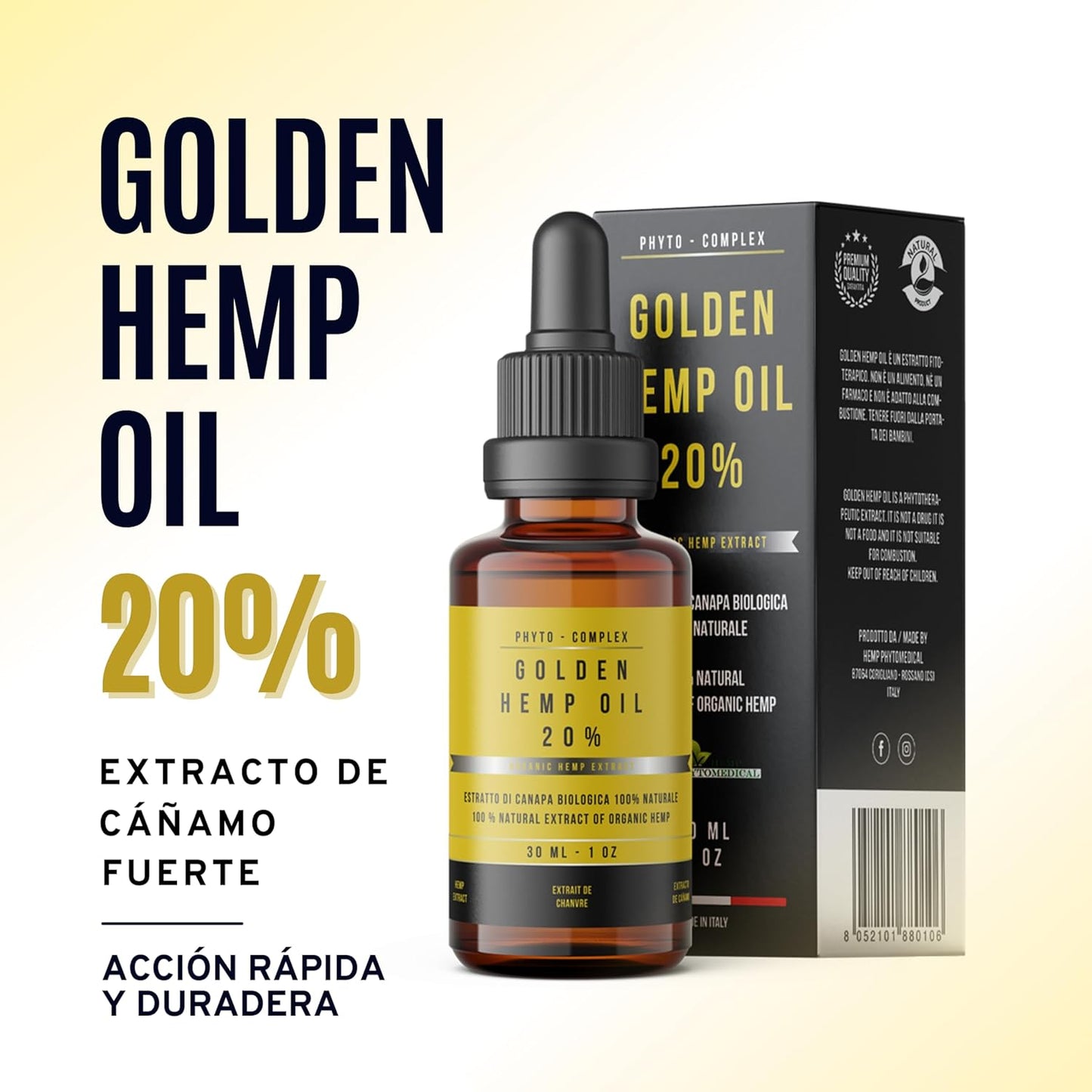 HEMP PHYTOMEDICAL Golden Hemp Oil 20% Hochkonzentriertes natürliches und reines Hanföl (200 mg/ml) ohne Chemikalien