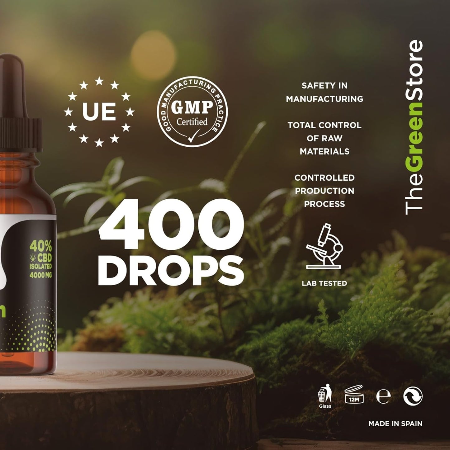 The Green Store | CBD-Öl 40 % Isolat | Maximale Stärke | Maximale Reinheit | 4000 mg | 0 % THC | Bio und im Labor getestet | CPNP-zertifiziert