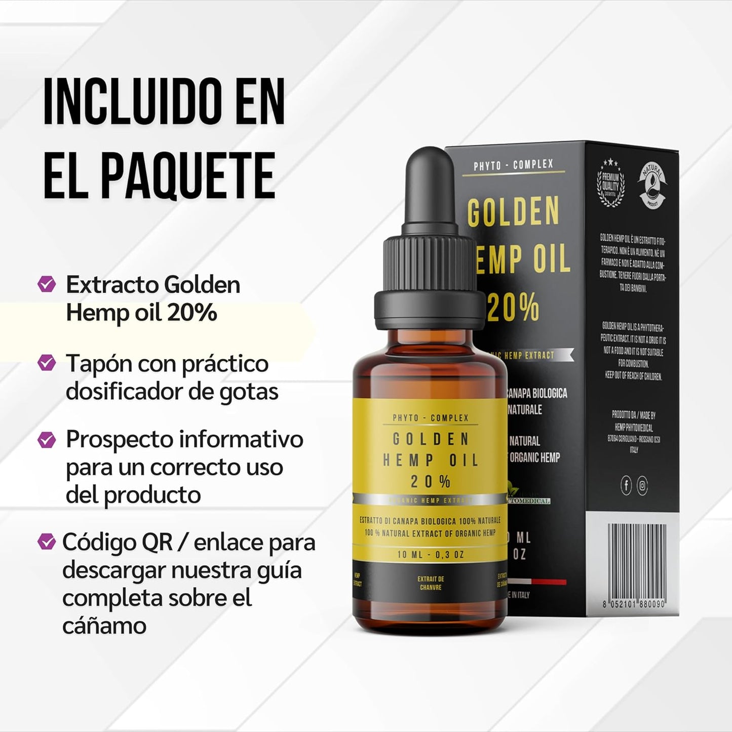 HEMP PHYTOMEDICAL Golden Hemp Oil 20% Hochkonzentriertes natürliches und reines Hanföl (200 mg/ml) ohne Chemikalien