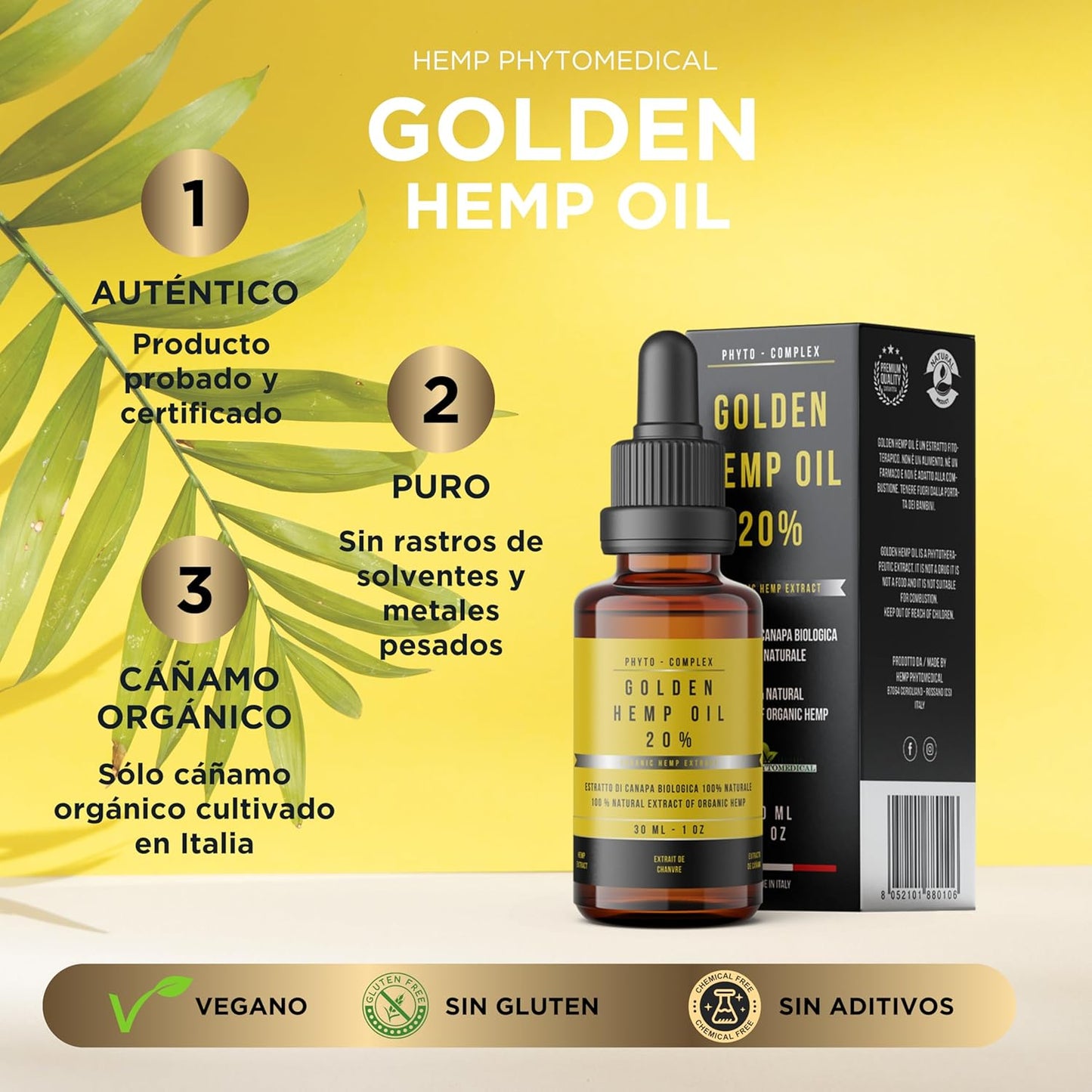 HEMP PHYTOMEDICAL Golden Hemp Oil 20% Hochkonzentriertes natürliches und reines Hanföl (200 mg/ml) ohne Chemikalien