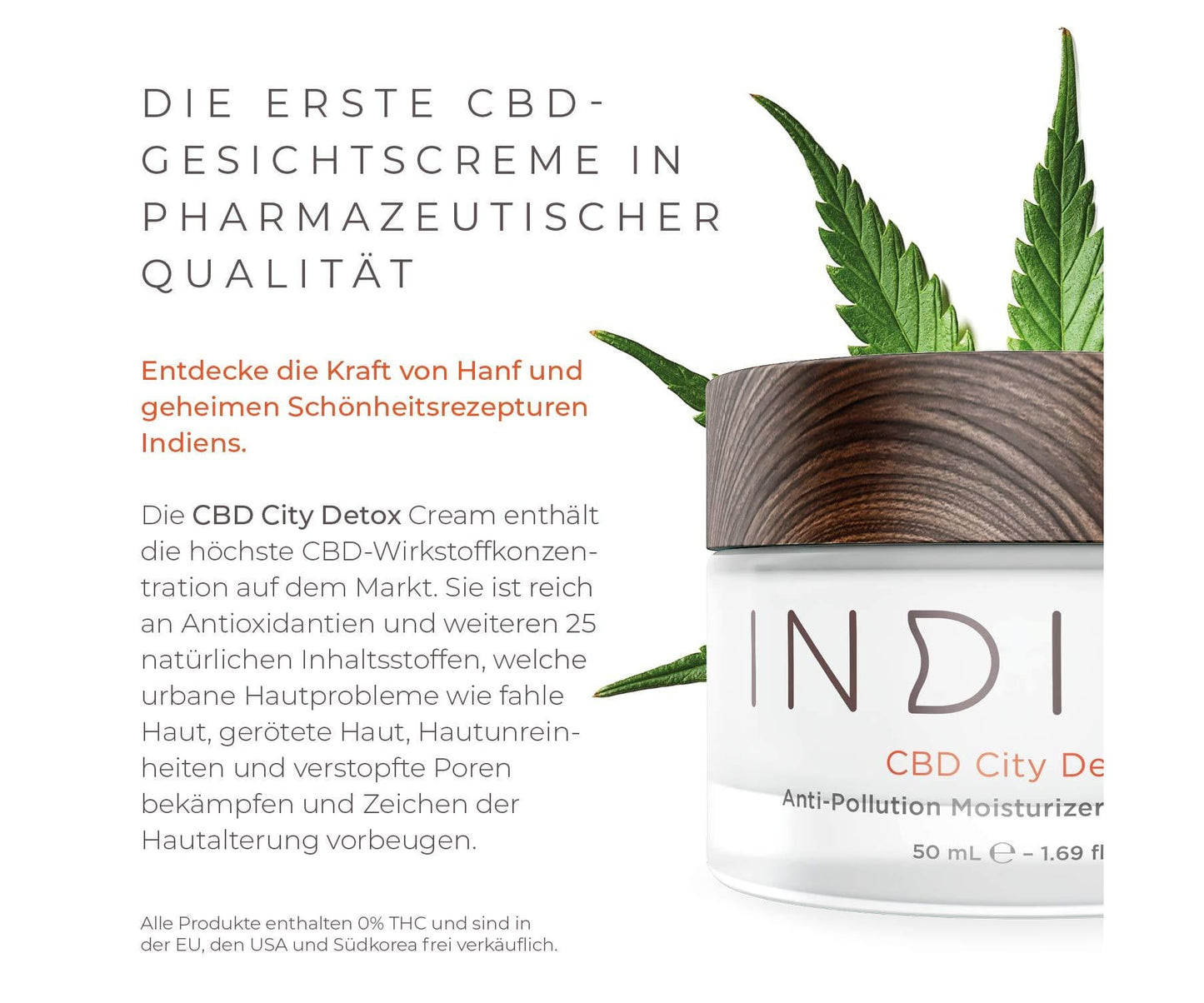 Hanf und Hemp - City Detox Tagescreme mit CBD LSF 20 von Indica mit Hanföl