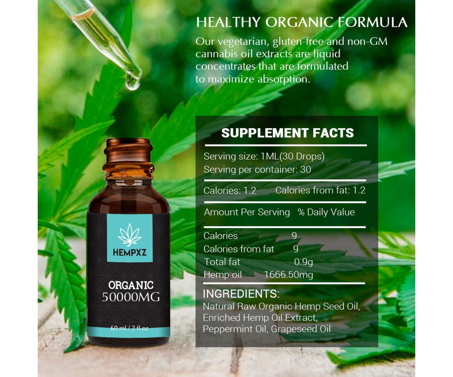 Hanf und Hemp - Hempxz 50.000mgHanföl Tropfen - 100% Organisch