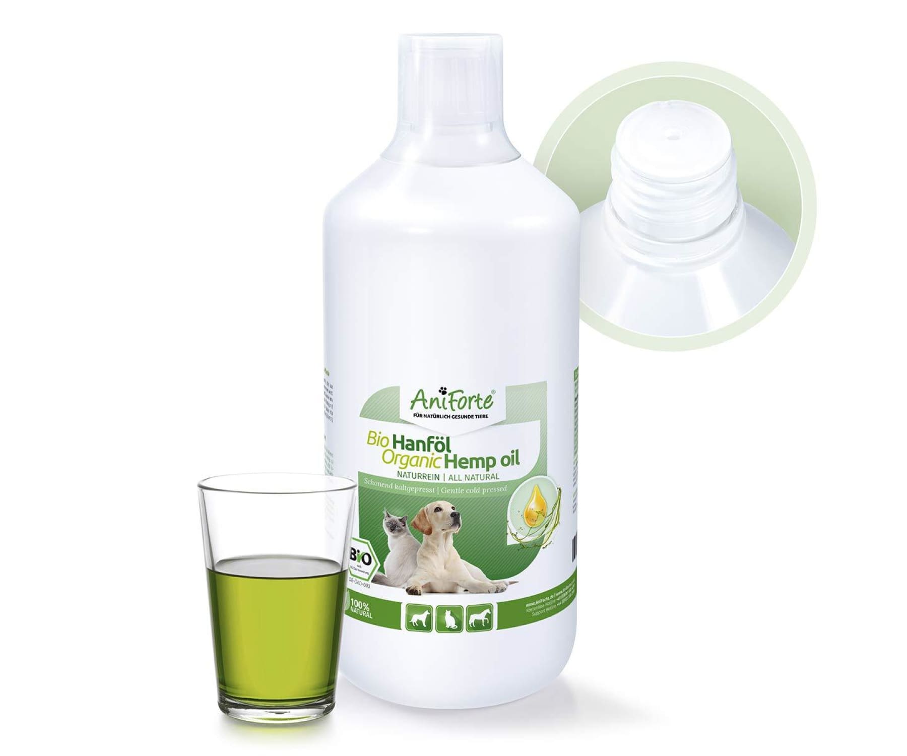 AniForte - AniForte kaltgepresstes Bio Hanföl 1L- Naturprodukt für Hunde Katzen und Pferde