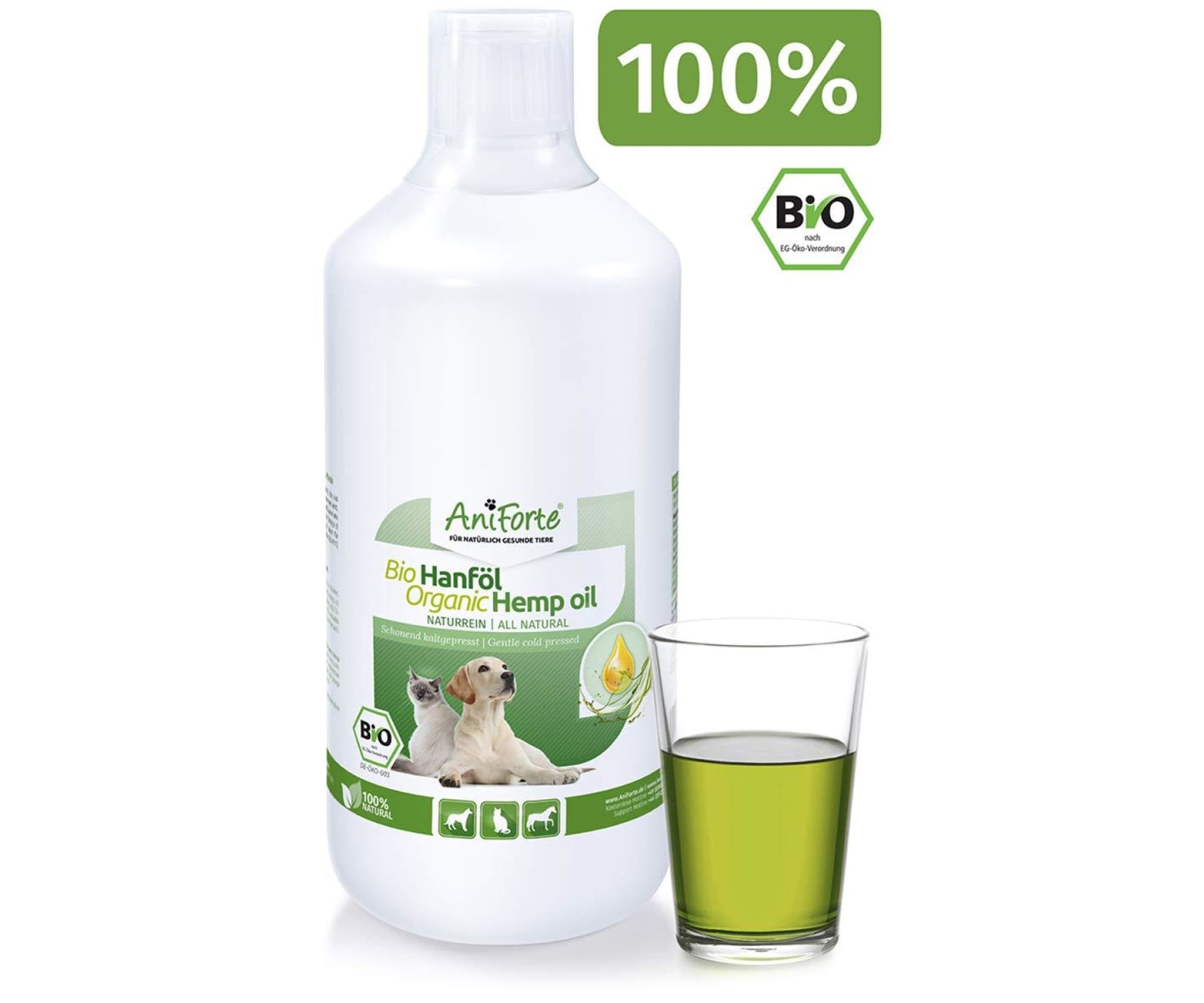 AniForte - AniForte kaltgepresstes Bio Hanföl 1L- Naturprodukt für Hunde Katzen und Pferde