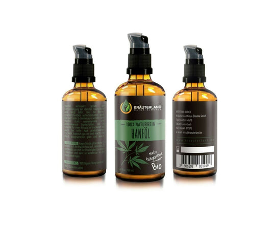 Hanf&Hemp - Bio Hanf Hautöl - Hanfsamenöl by Kräuterland - 100ml Kaltgepresst Hautpflege