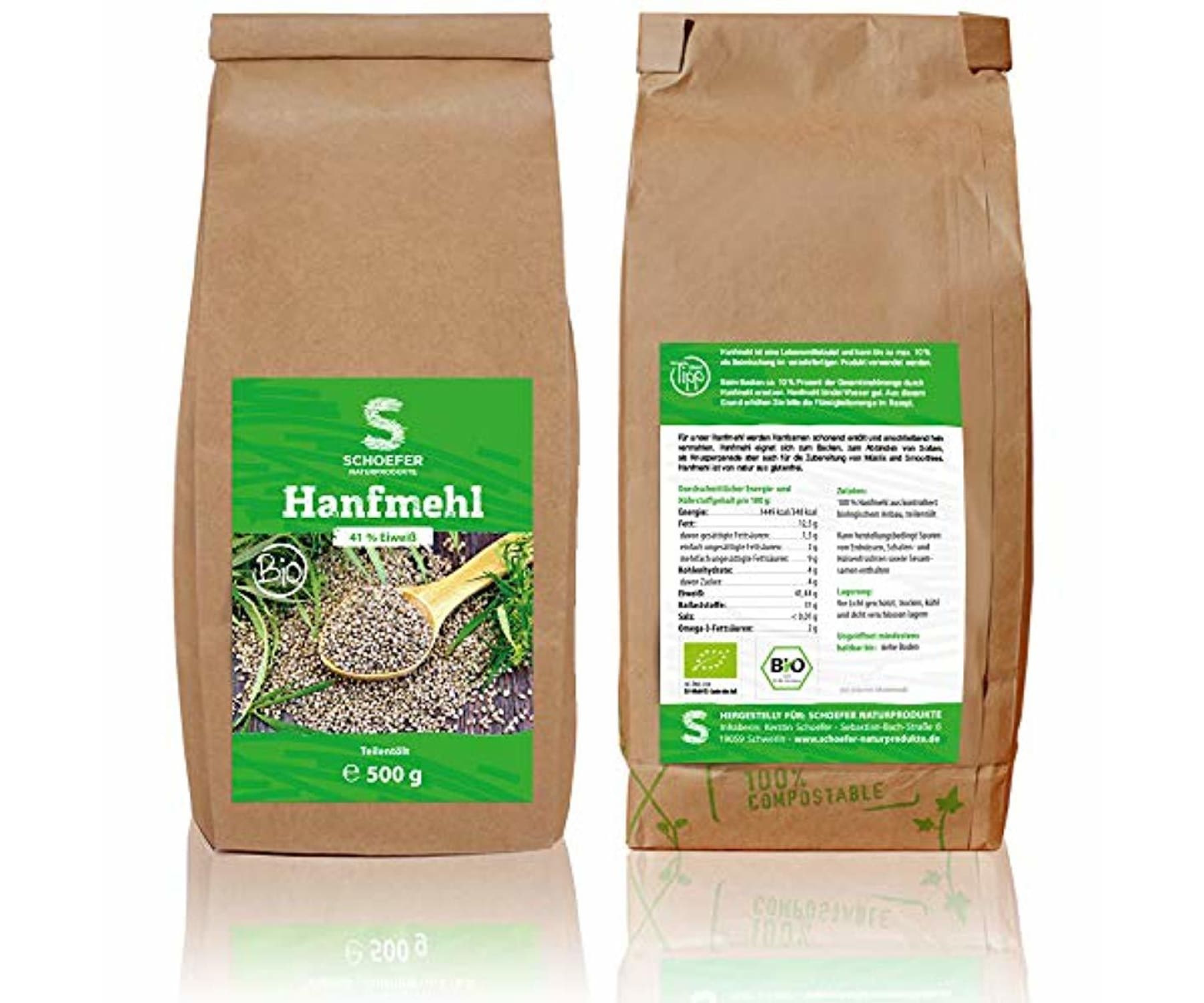 Hanf und Hemp - Bio Hanfmehl - Hanfsamen reich an Omega-3 - Hanf Eiweiß 500g - Superfood