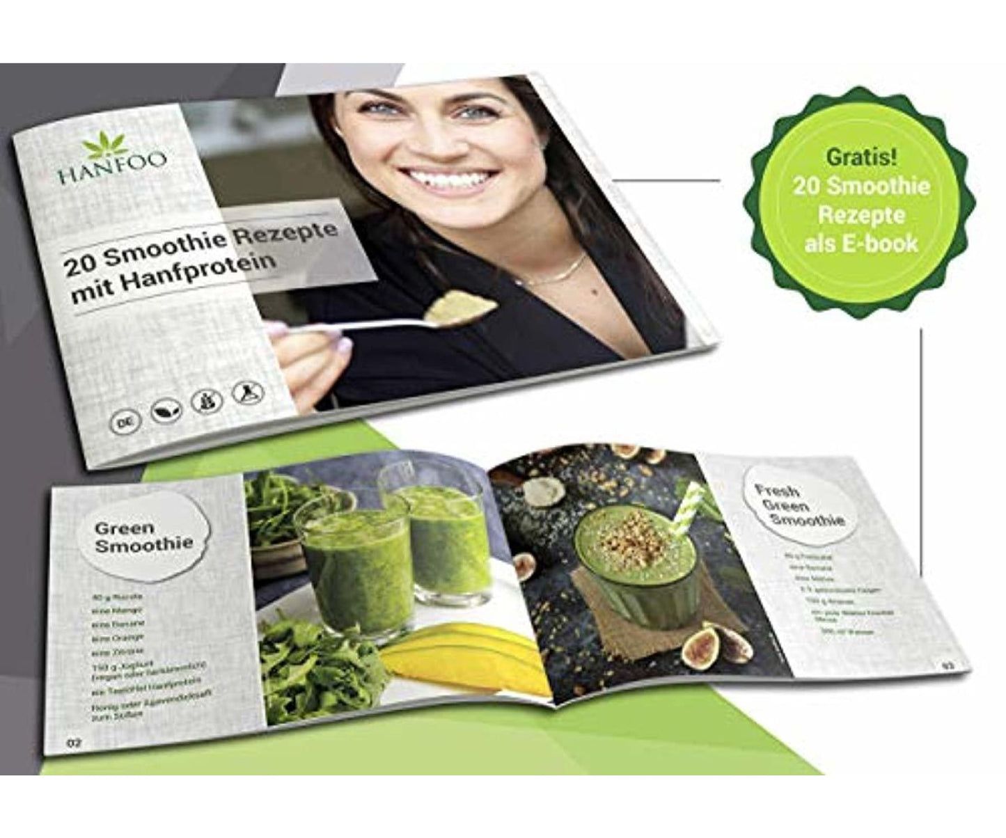 Hanf und Hemp - BIO Hanfprotein 1kg + Gratis Smoothie Rezeptbuch (E-Book) - Eiweiß aus Hanfsamen DE