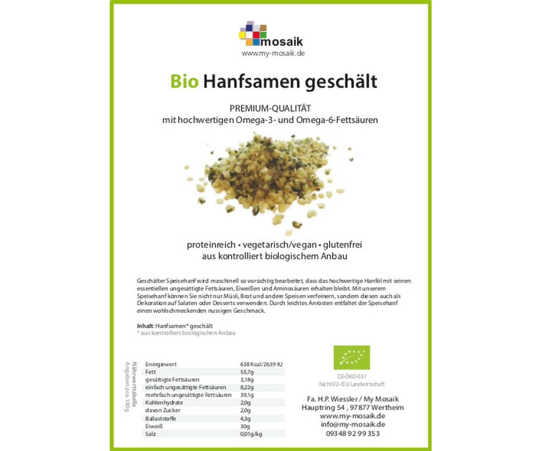 Hanf&Hemp - Bio Hanfsamen aus kontrolliert biologischem Anbau 1000g - Kochen Braten