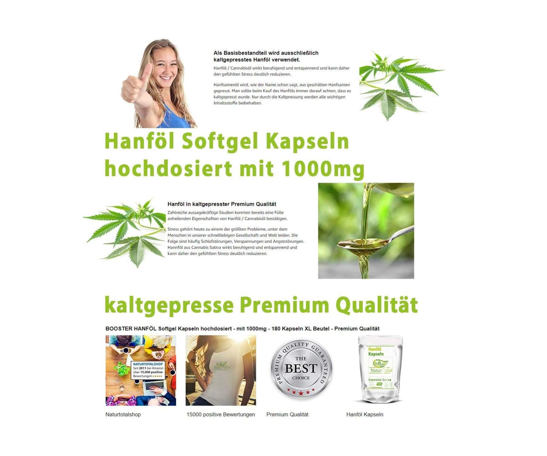 Hanf&Hemp - BOOSTER HANFÖL Softgel 180 Kapseln Hochdosiert - mit 1000mg