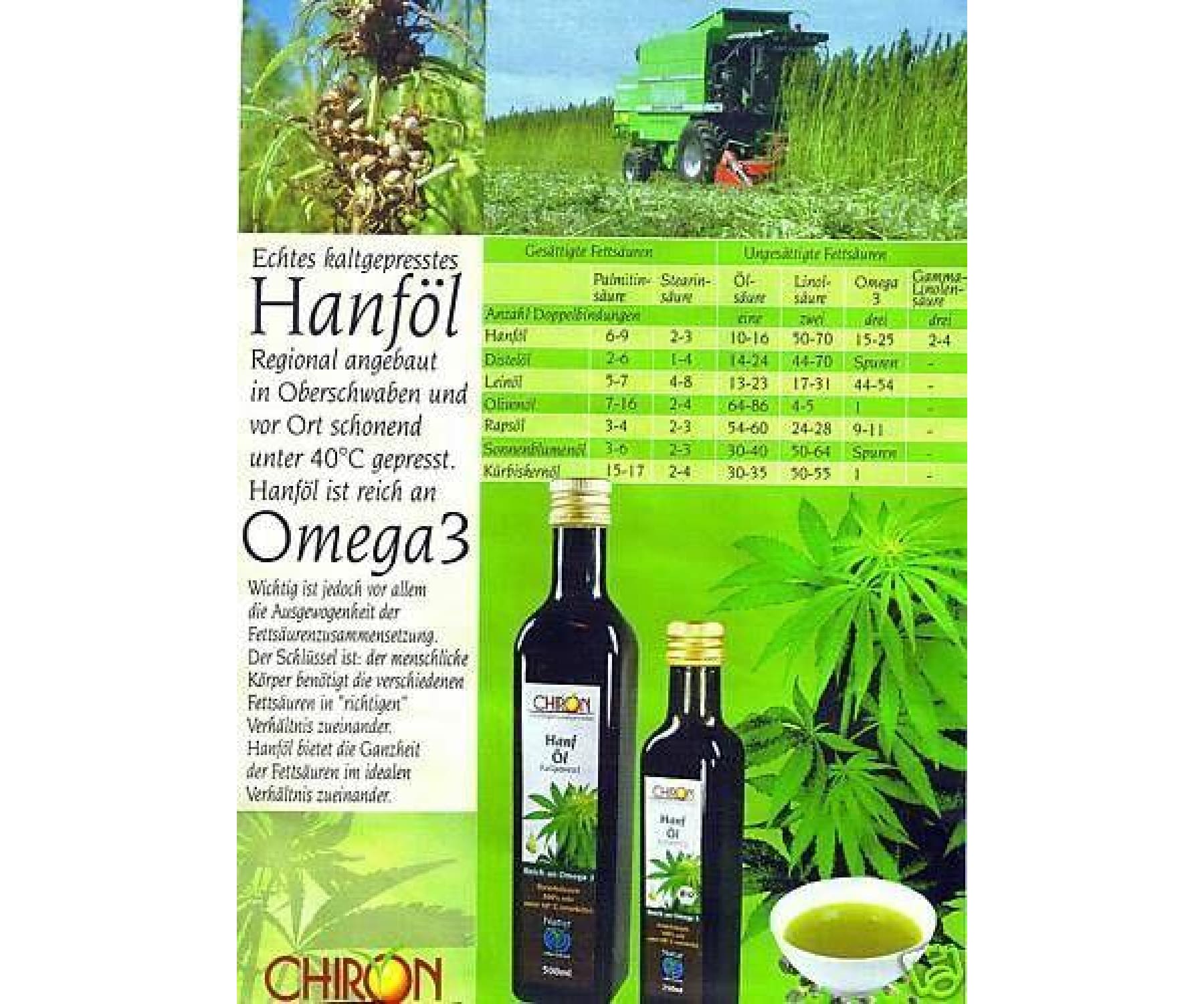 Hanf&Hemp - CHIRON 4 Fl. Original kaltgepresstes Hanföl 500ml - Kochen - Fettsäuren