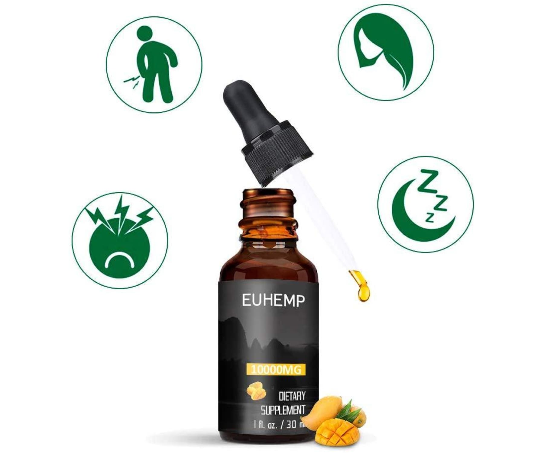 Hanf und Hemp - EUHEMP Hanföl Naturöl - 10000mg (30ml) - Hanfextrakt mit Mango Geschmack