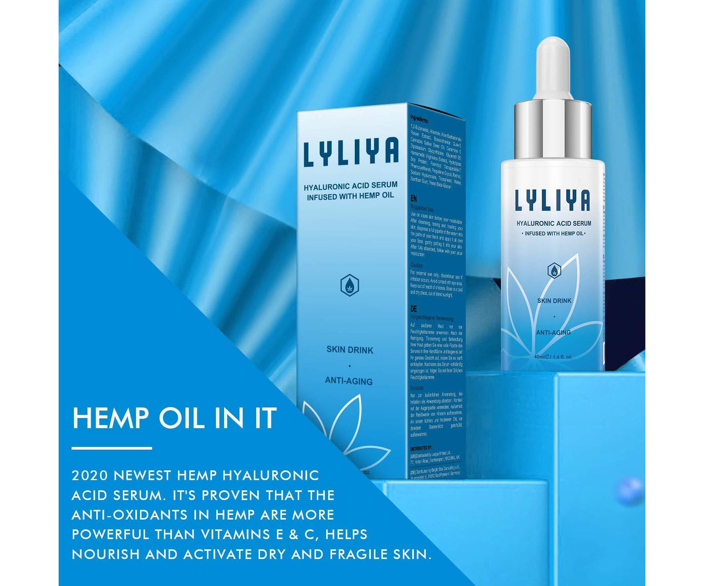 Marke: LYLIYA - Hanf + Hyaluronsäure 40ml - Anti Aging Serum