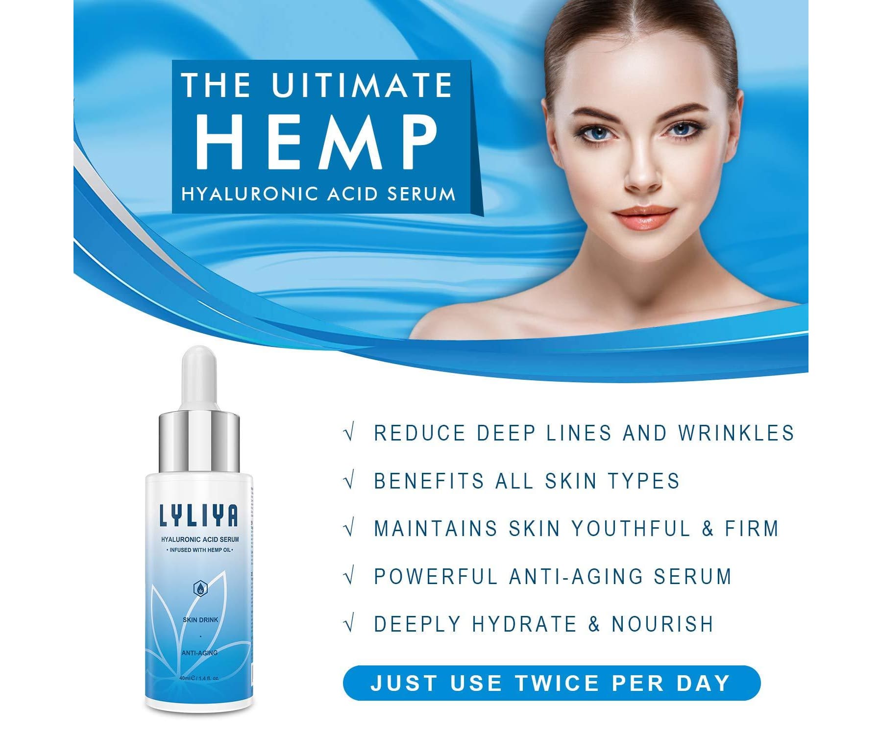 Marke: LYLIYA - Hanf + Hyaluronsäure 40ml - Anti Aging Serum
