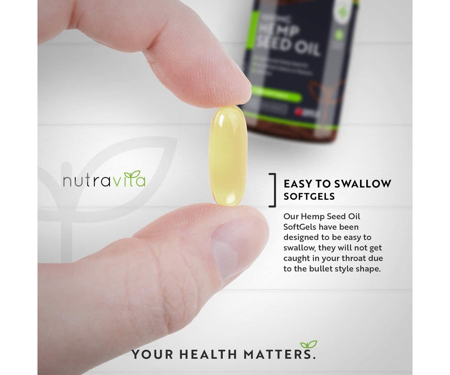 Nutravita - Hanf Kerne Cannabis Sativa - Rein Kaltgepresstes Öl 180 Softgel Kapseln 1000 MG