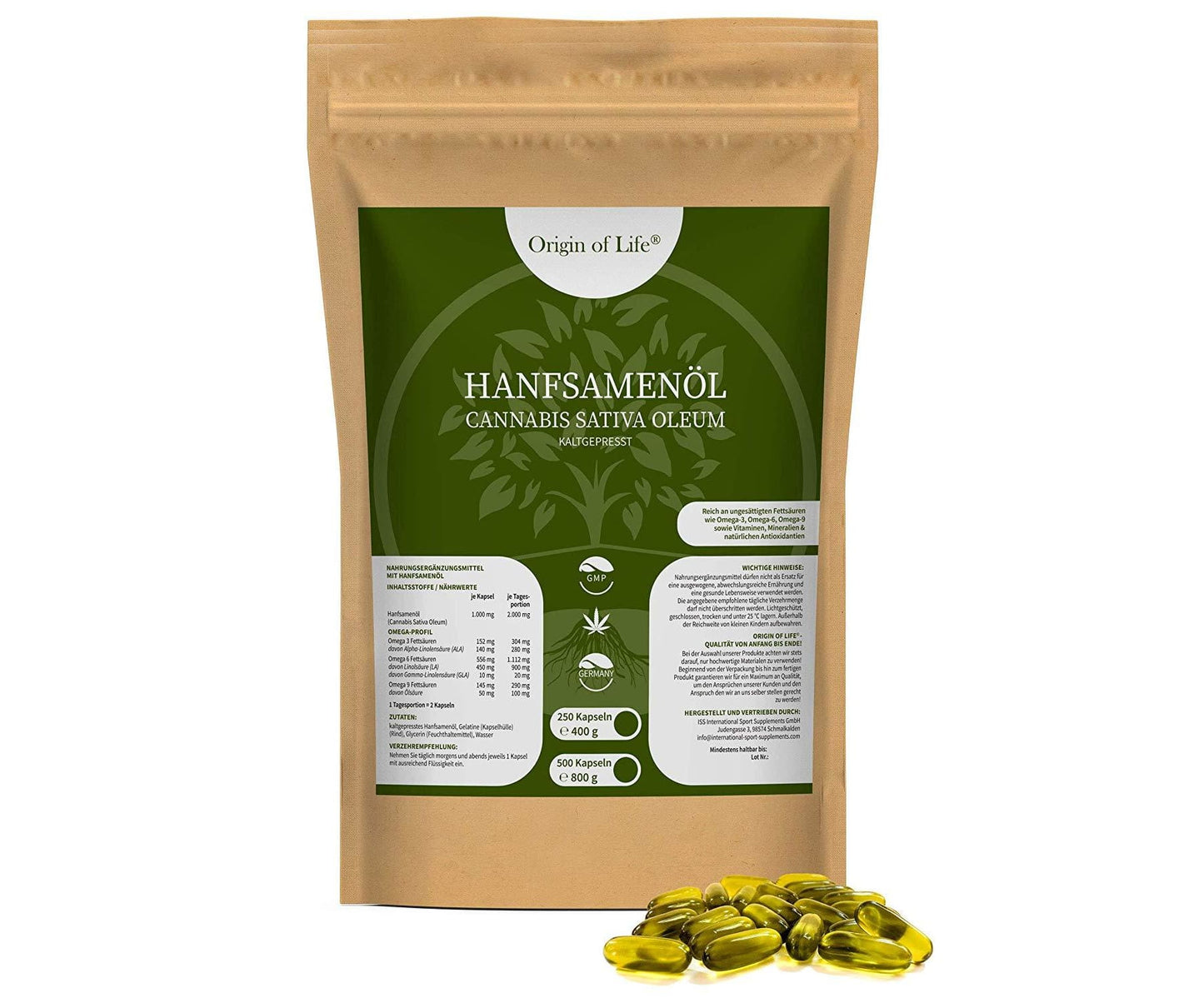 Hanf&Hemp - Hanföl 250 Softgel Kapseln HOCHDOSIERT mit 2000 mg Tagesportion