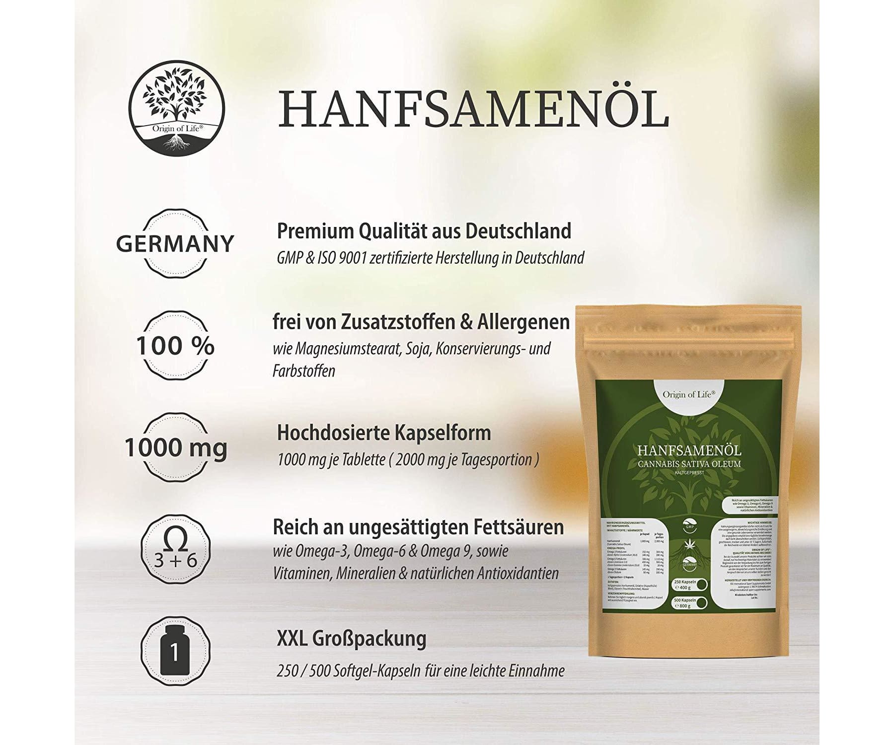 Hanf&Hemp - Hanföl 250 Softgel Kapseln HOCHDOSIERT mit 2000 mg Tagesportion