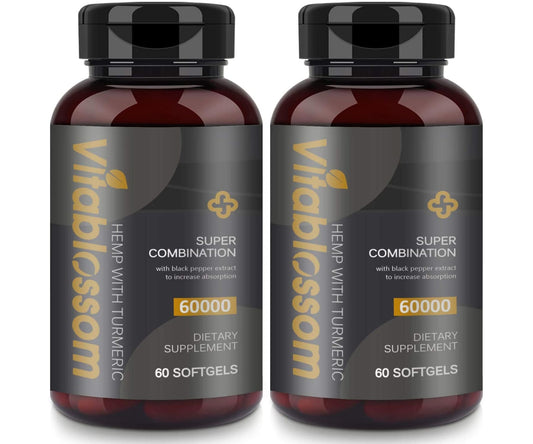 Marke: Vitablossom - Hanföl Softgel Kapseln 2er Pack à 60000 MG + Kurkuma