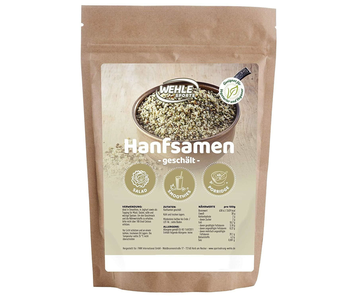 Hanf&Hemp - Hanfsamen natürliche Eiweißquelle + Omega 3 - 1kg - Fettsäuren