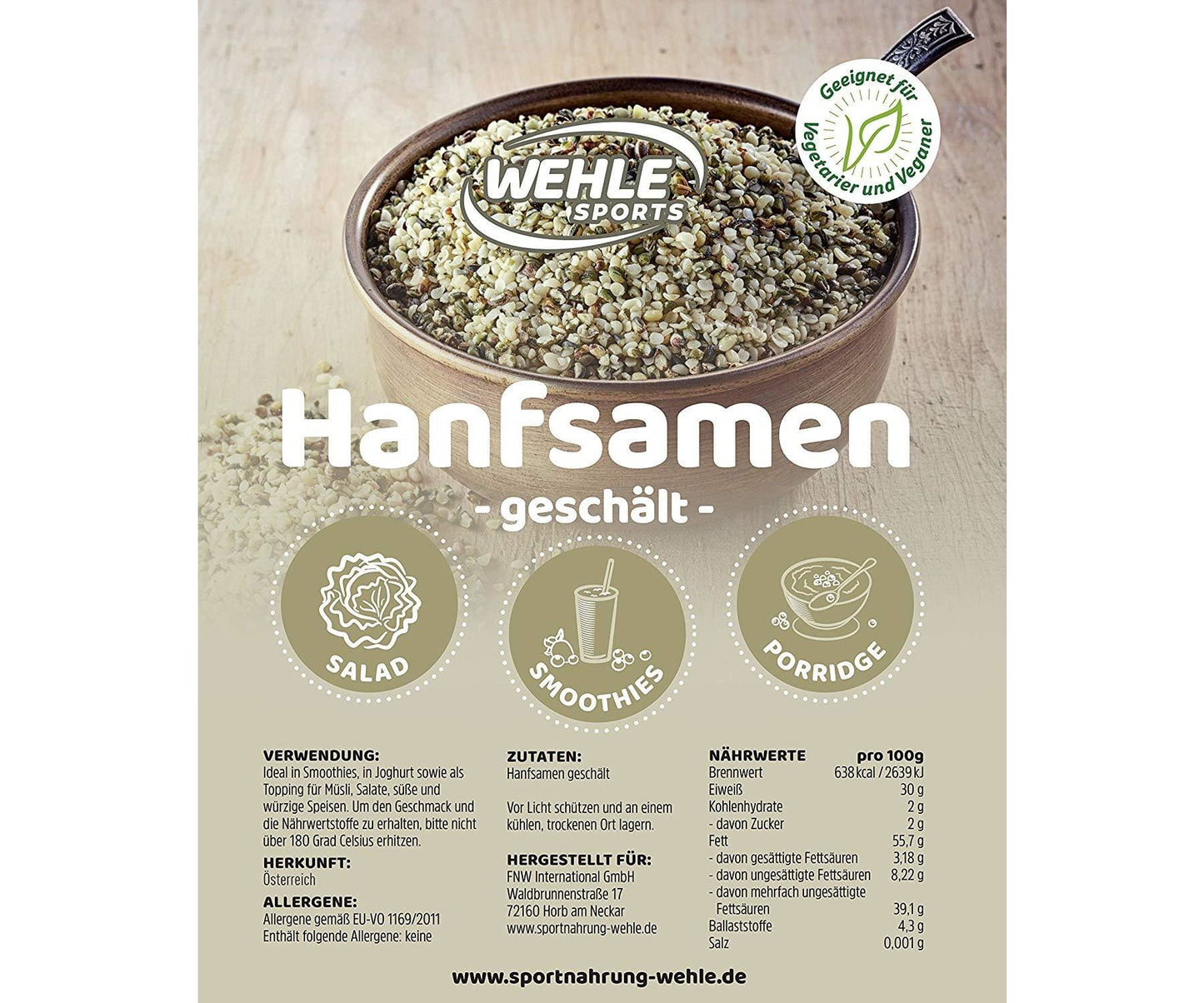 Hanf&Hemp - Hanfsamen natürliche Eiweißquelle + Omega 3 - 1kg - Fettsäuren