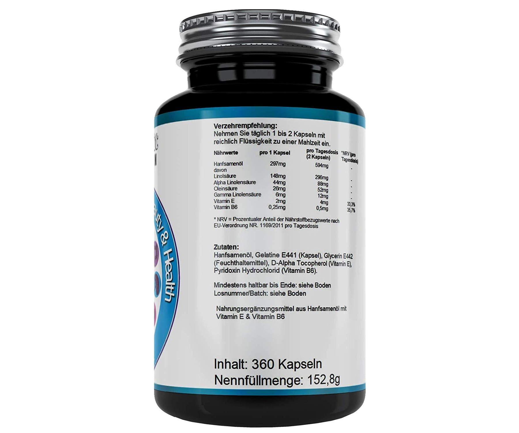 Hanf&Hemp - Hanfsamenöl 300mg - 360 Kapseln - Hanf Öl - Schmerzen Stress