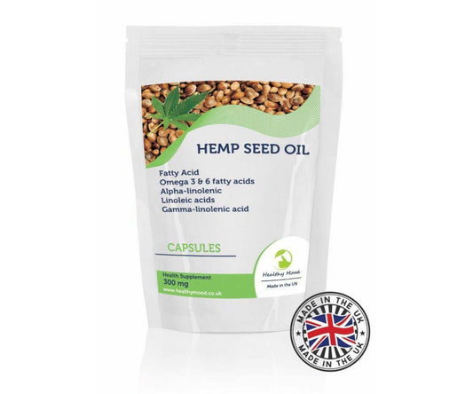 Hanf und Hemp - Hanfsamenöl 300mg Fettsäuren Omega 3 6 9 - 60 Kapseln