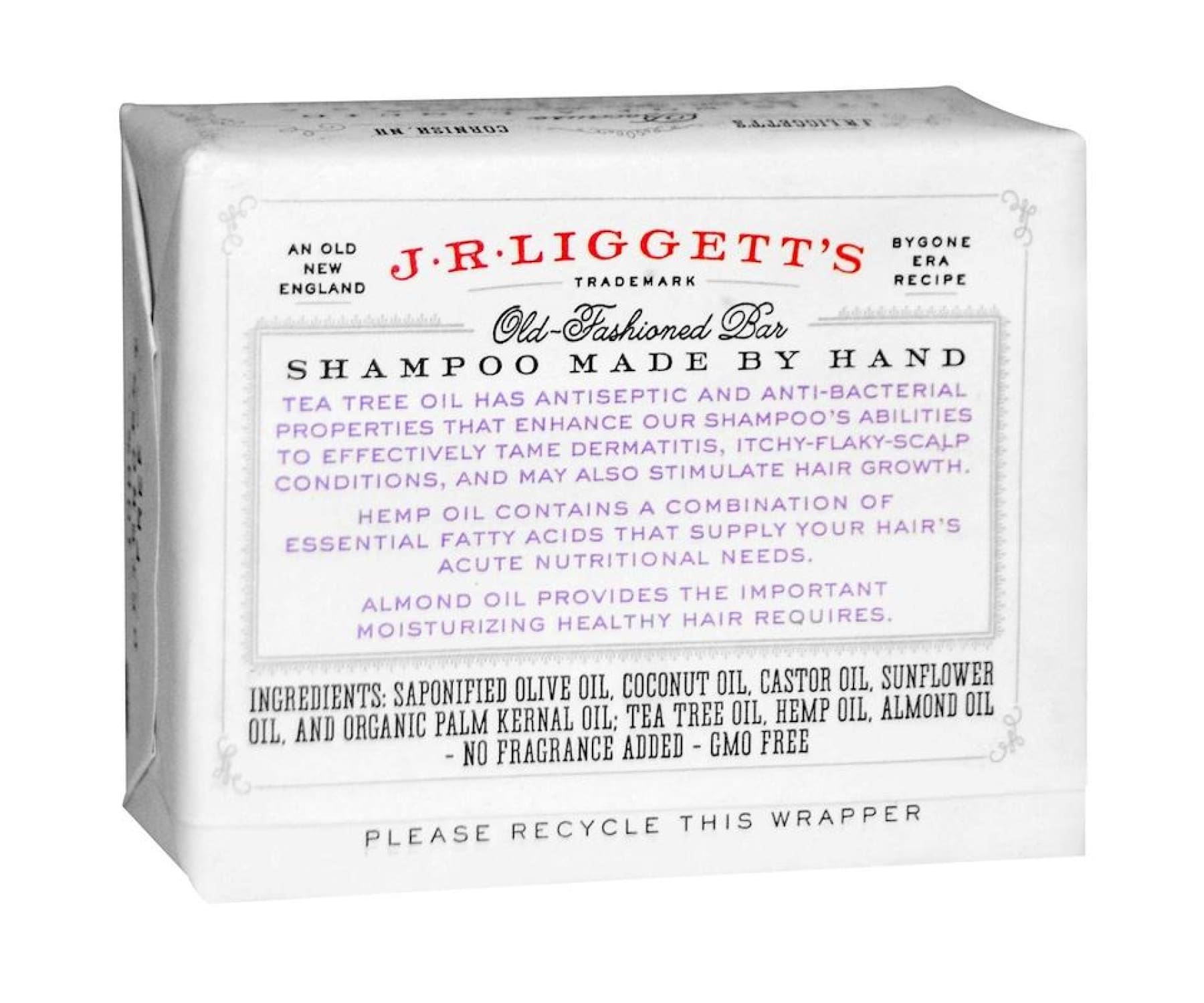 Hanf und Hemp - J.R. Liggetts - Altmodische Shampoo Seife Teebaum- und Hanföl 99g