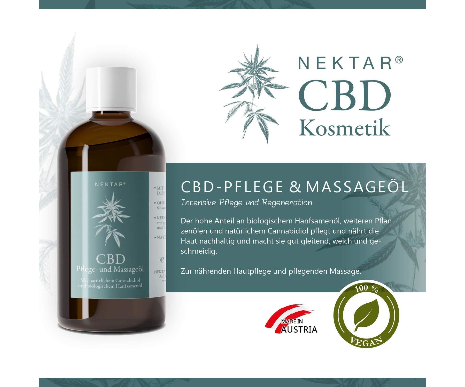 Hanf und Hemp - Nektar CBD Pflege- & Massageöl für Muskeln & straffere Haut - Anti Aging