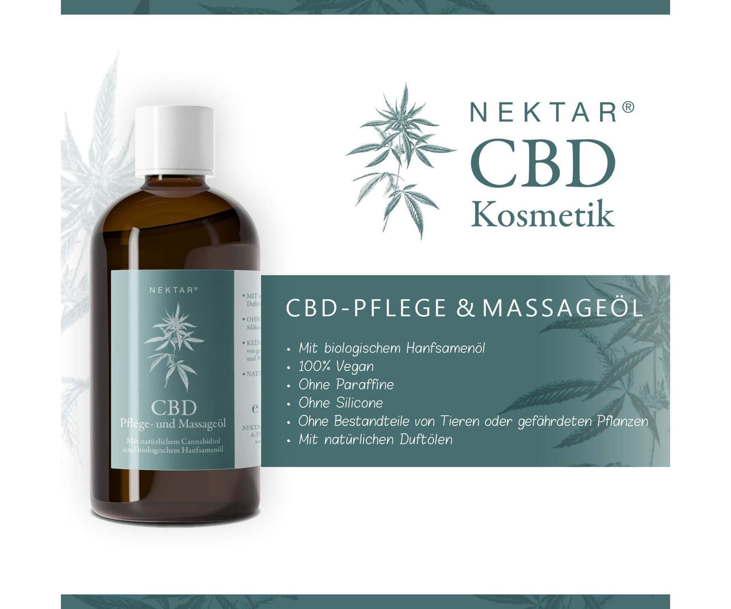 Hanf und Hemp - Nektar CBD Pflege- & Massageöl für Muskeln & straffere Haut - Anti Aging