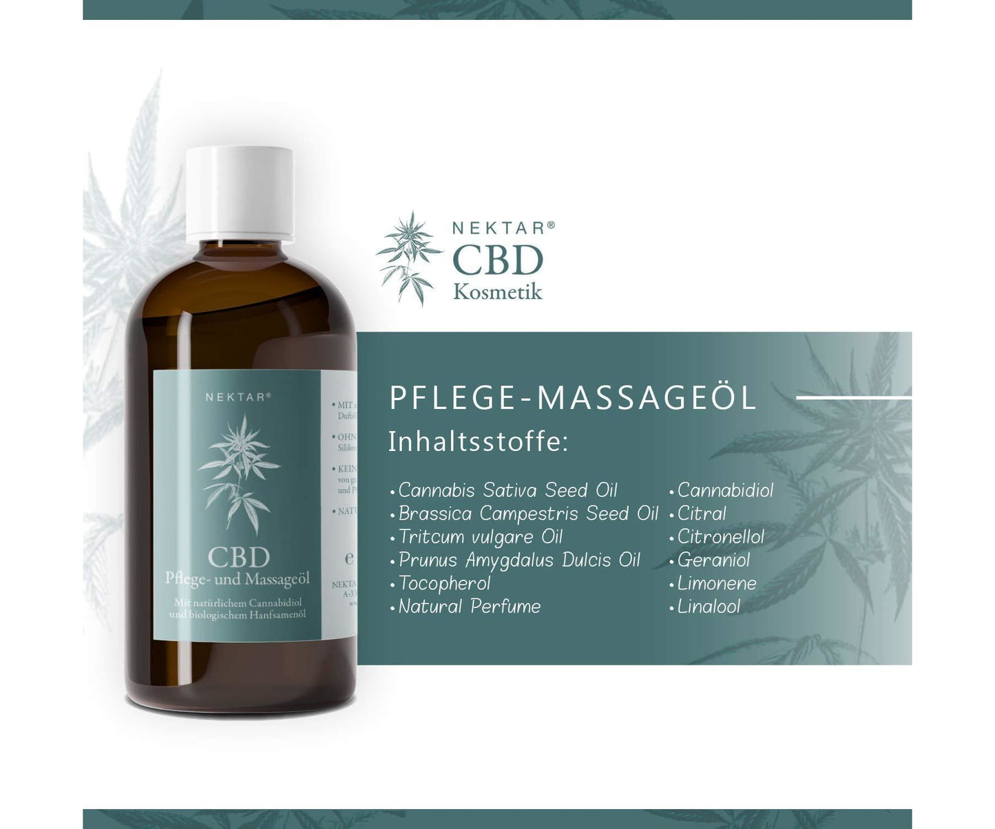 Hanf und Hemp - Nektar CBD Pflege- & Massageöl für Muskeln & straffere Haut - Anti Aging