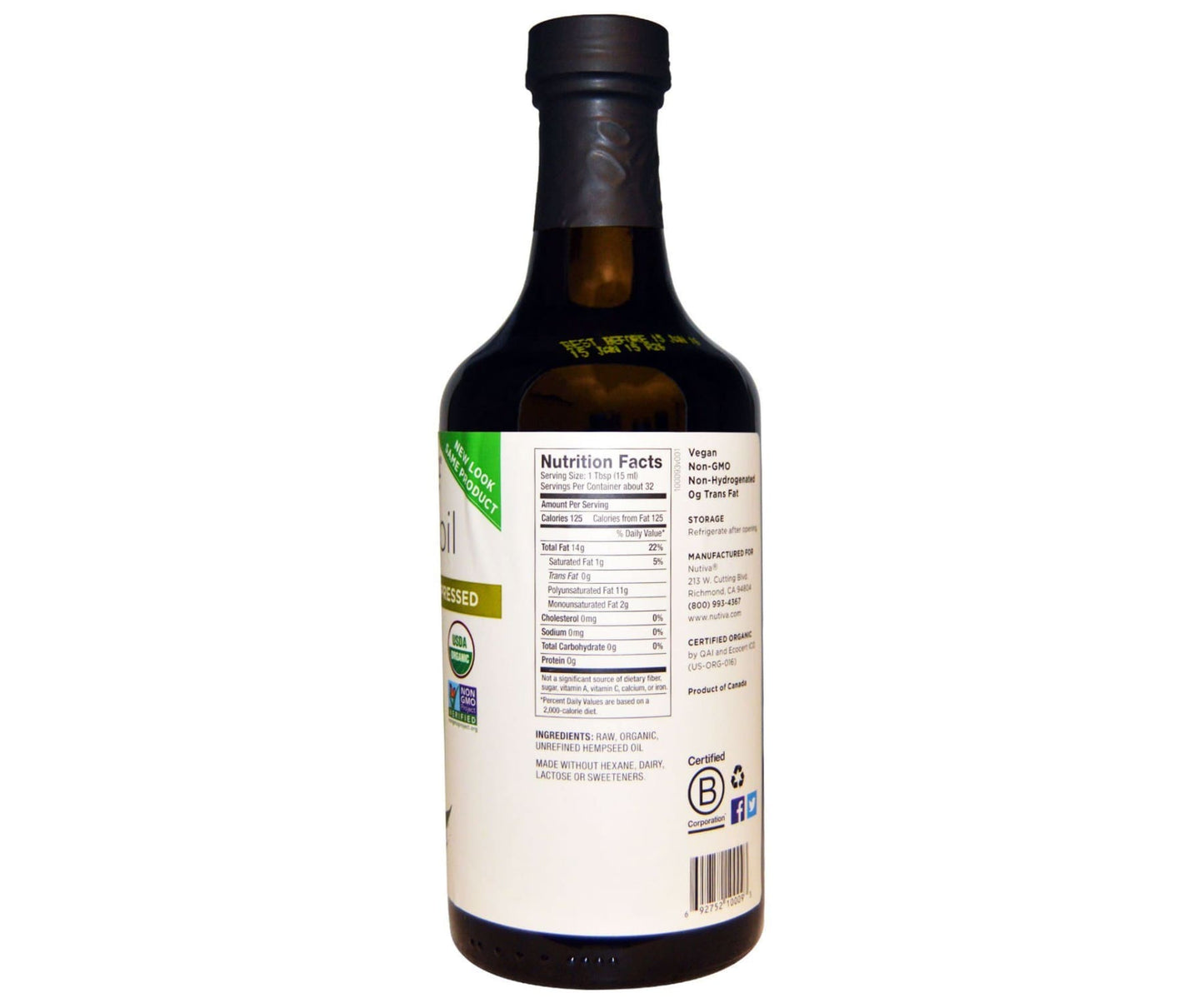 Hanf und Hemp - Nutiva Bio Hanföl kaltgepresst - 473ml - Küche
