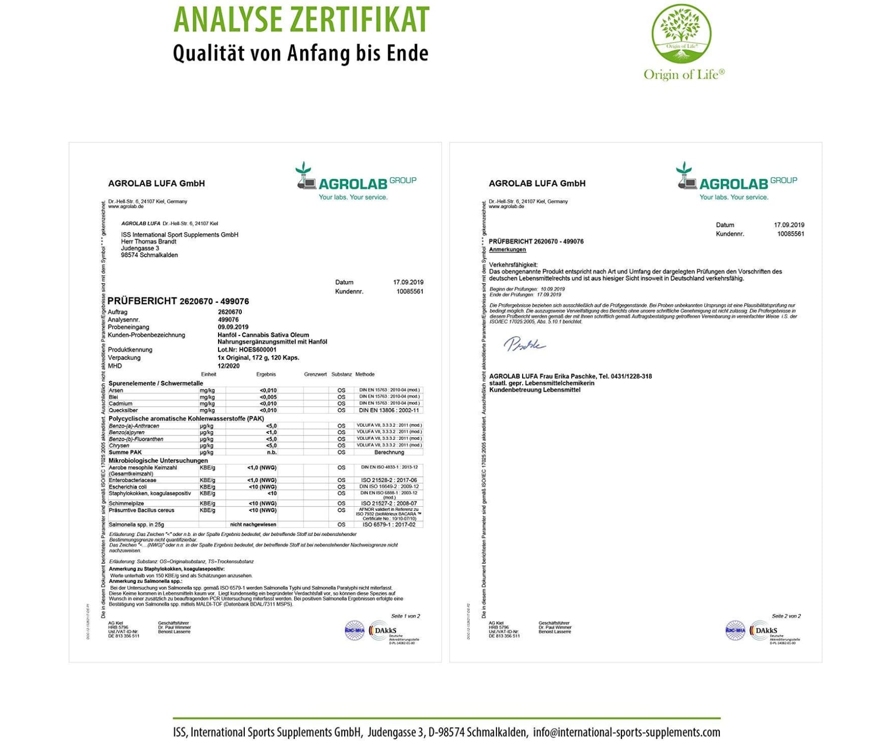 Hanf und Hemp - Origin of Life HANFÖL 120 Kapseln Cannabis Sativa