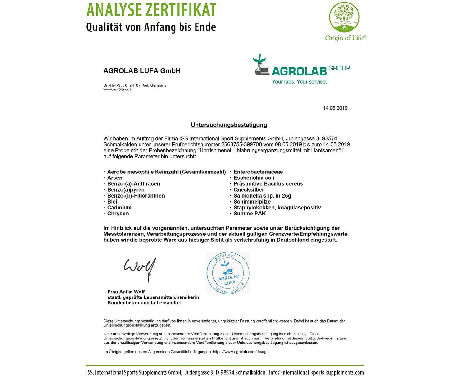 Hanf und Hemp - Origin of Life Hanföl 180 Softgel Kapseln à 1000mg
