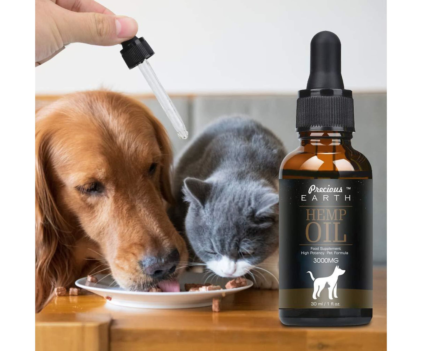 Hanf und Hemp - PRECIOUS EARTH Natürliches Hanföl für Hunde und Katzen - 3000mg