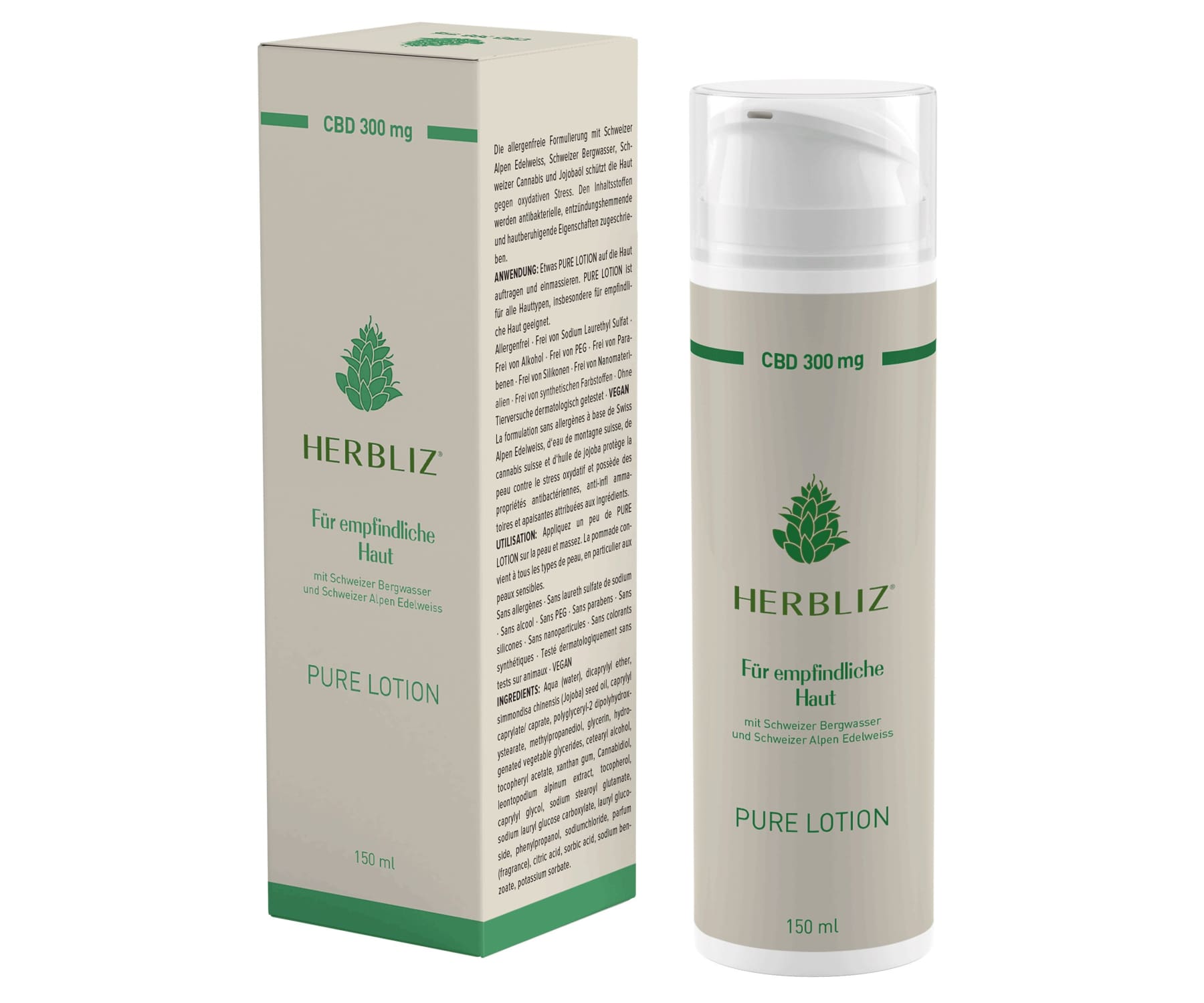 Hanf und Hemp - Pure CBD Lotion 300mg - Herbliz