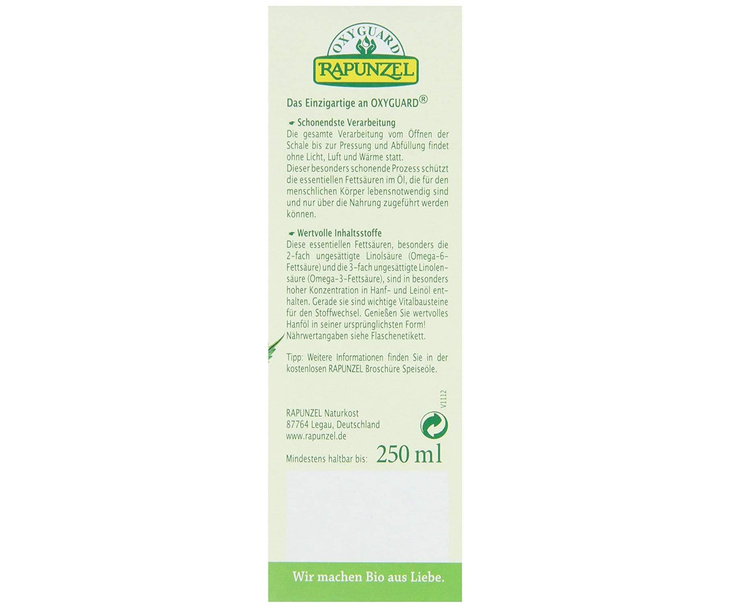 Rapunzel - Rapunzel Hanföl nativ - 250 ml - Bio - Küche Kochen Speiseöl - Fettsäuren