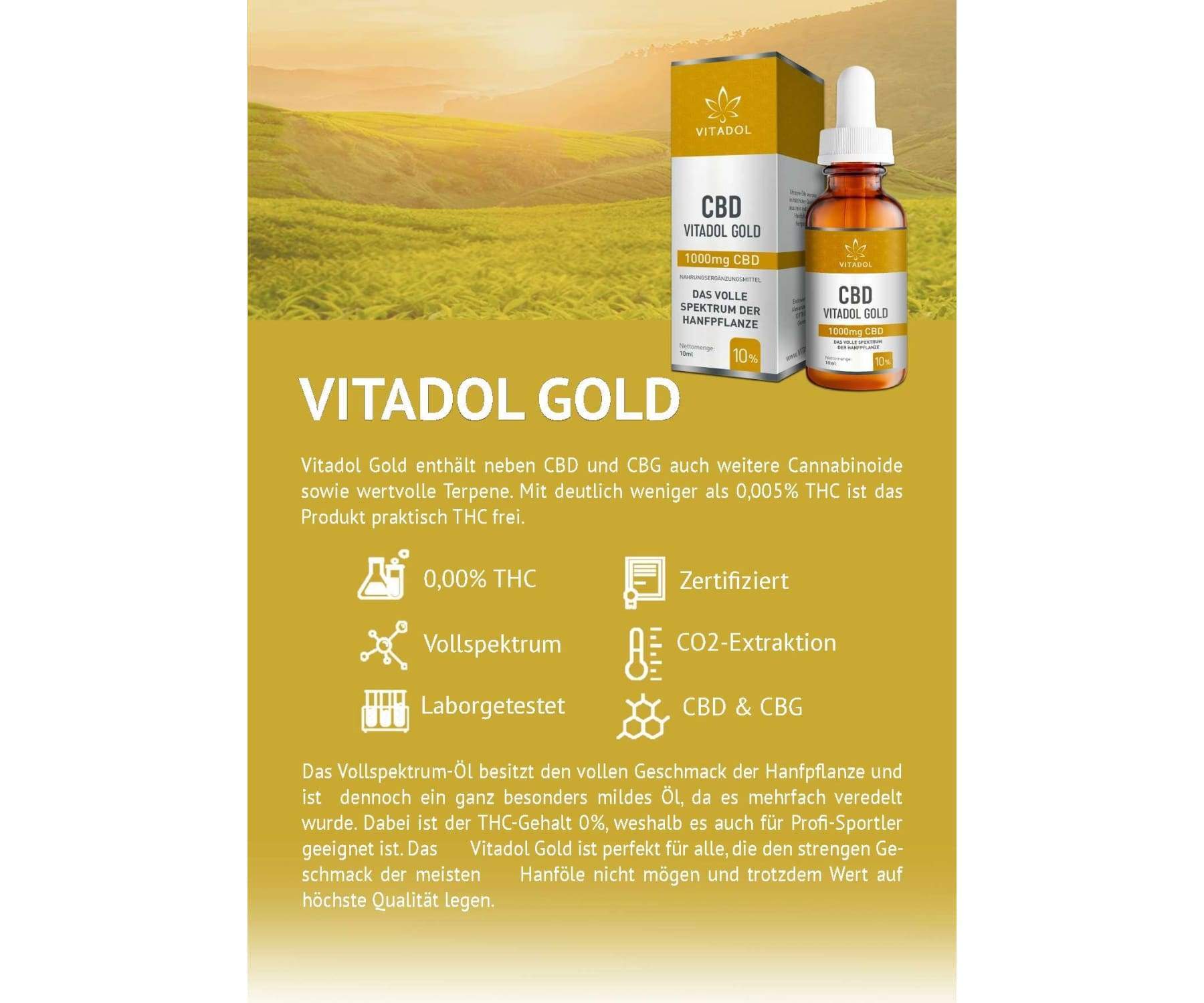 Hanf und Hemp - Vitadol Gold 10% CBD Öl à 1000mg - Hanföl