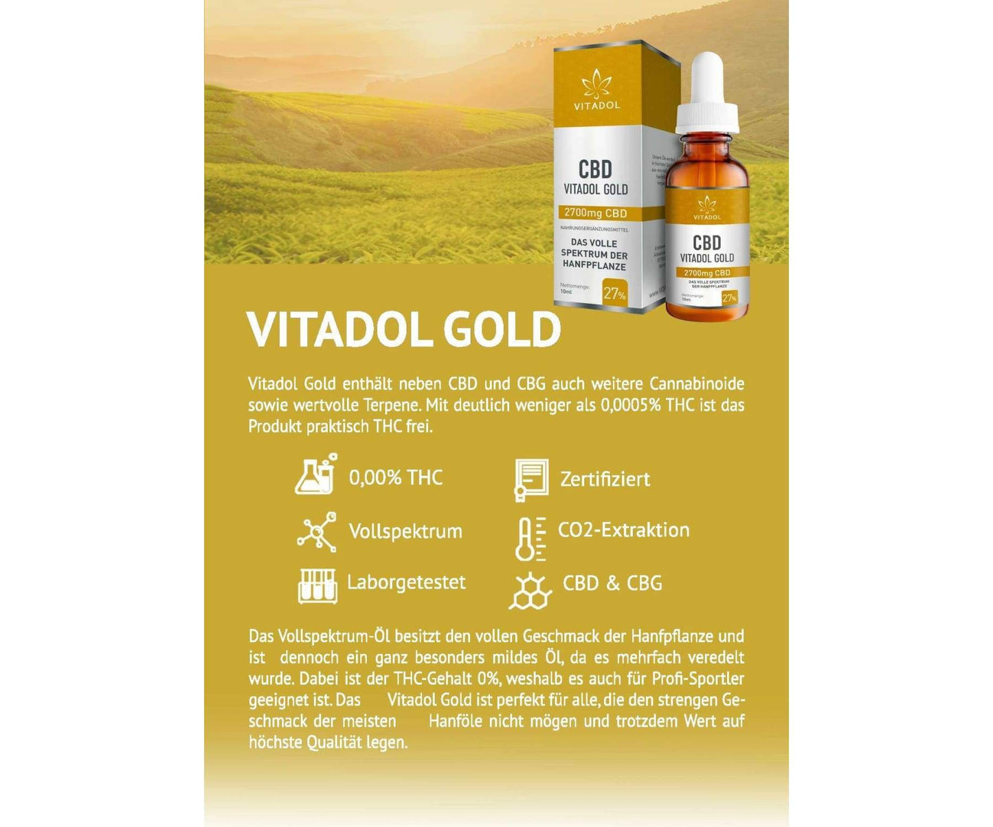 Hanf und Hemp - Vitadol Gold 27% CBD Öl à 2700mg - Hanföl